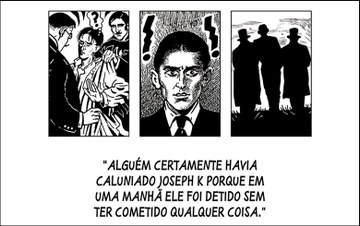 Versão em quadrinhos de 'O Processo'. Personagem de Franz Kafka enfrenta justiça do absurdo. Farsa se repete como história